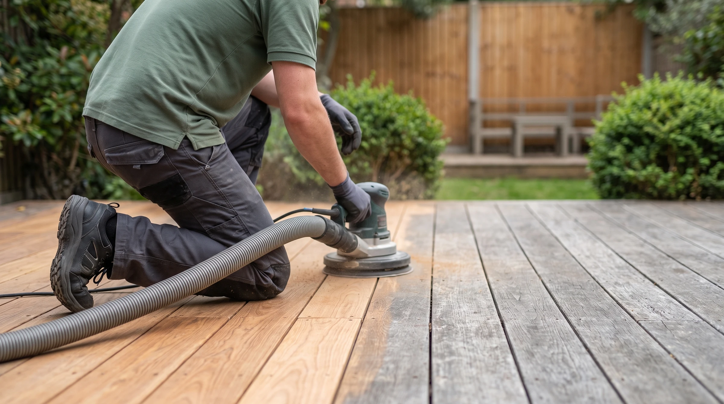 Professional sanding of outdoor timber decking