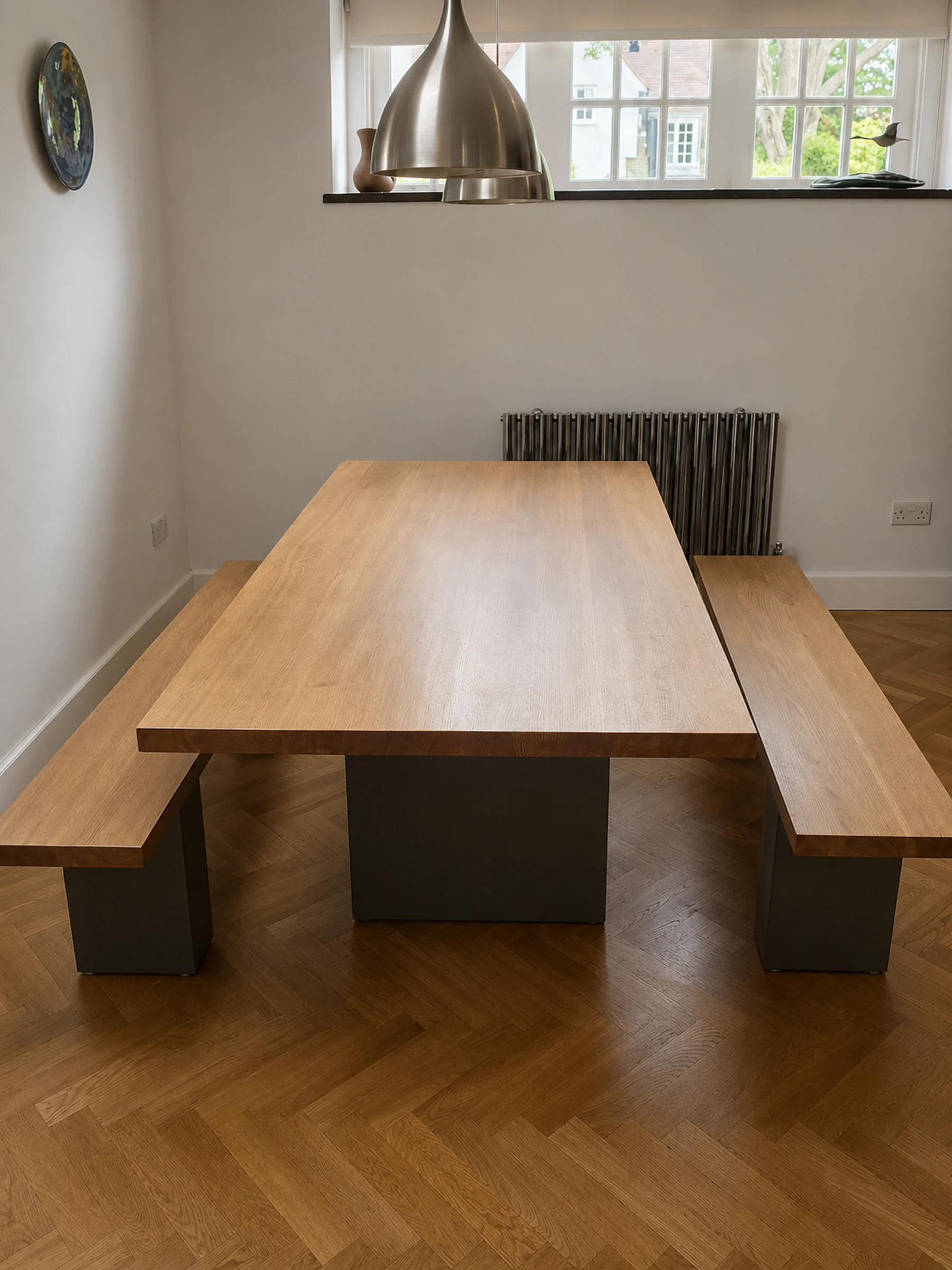 Restored wooden table after sanding and refinishing